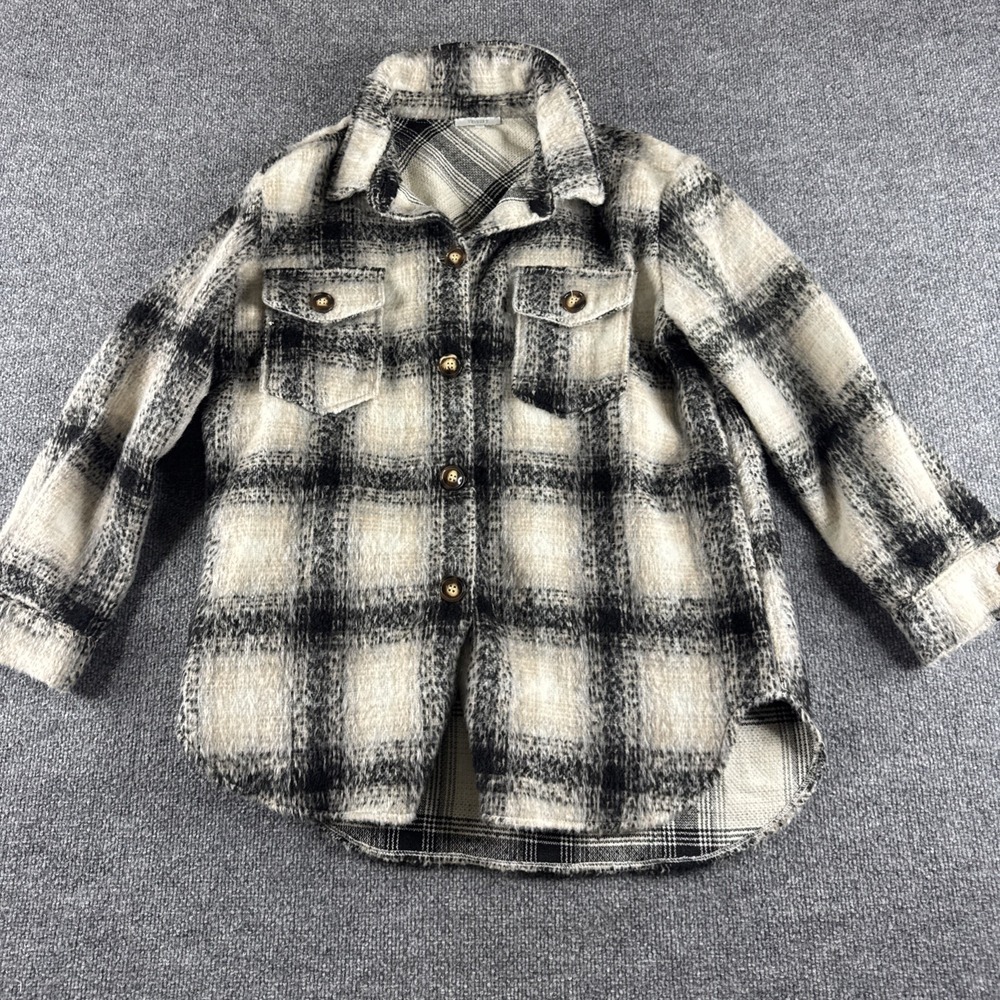 VEVERET Plaid Button Jacket‎ Pink Beige Blue Collared Pockets Women's Size L